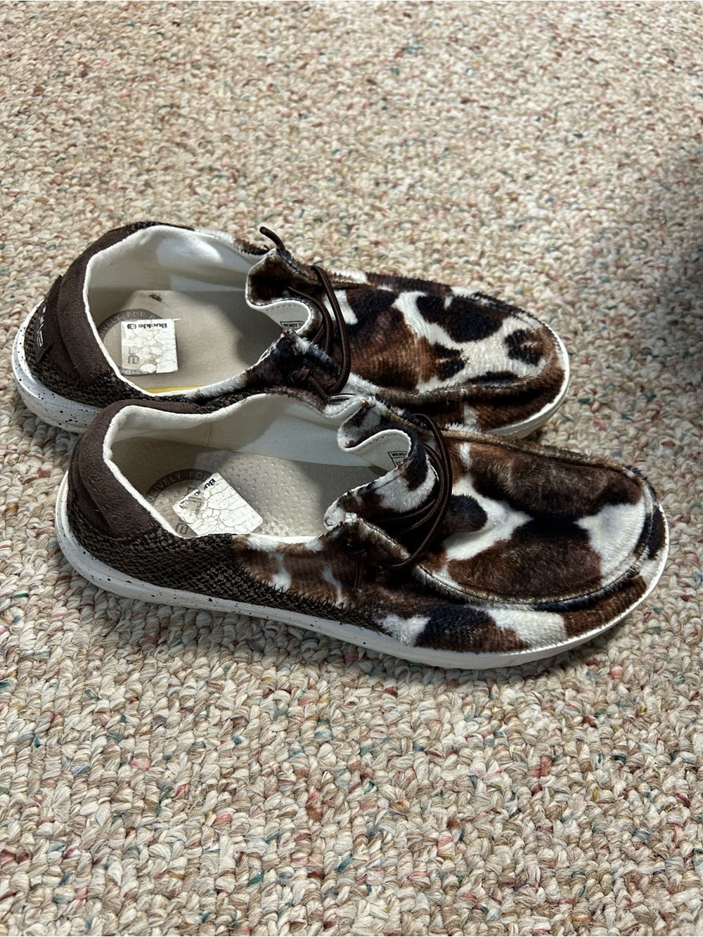Cowprint Slip-On Mules for Women in Brown and White